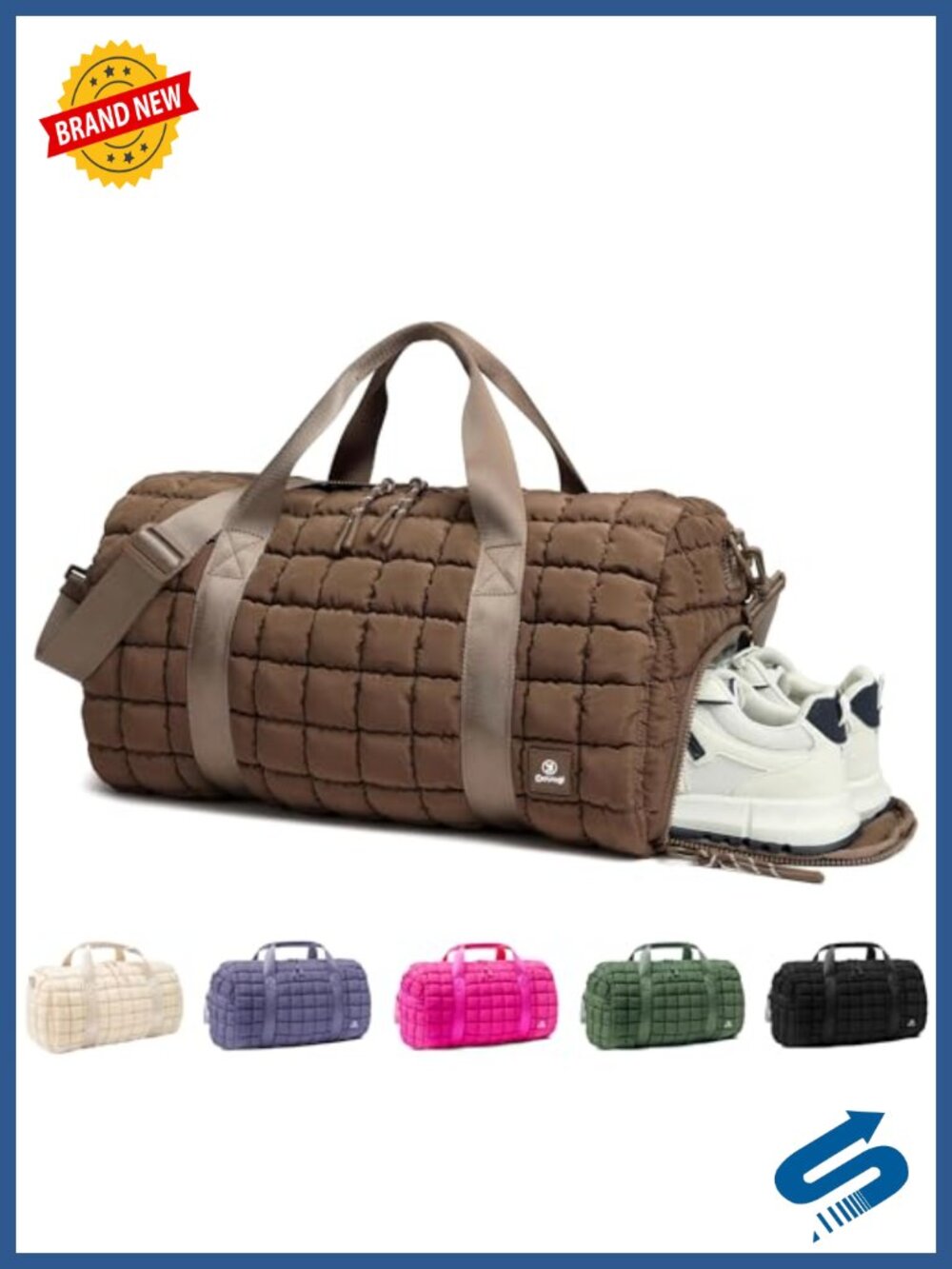 Quilted Puffer Gym Duffel Bag with Wet Pocket & Shoe Compartment